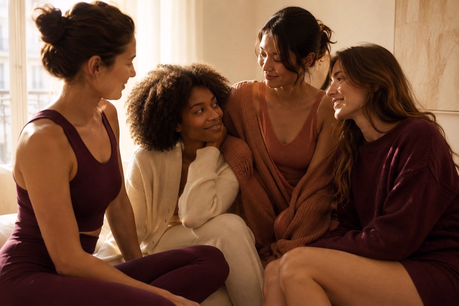 Un groupe de femmes réuni dans une ambiance lumineuse.